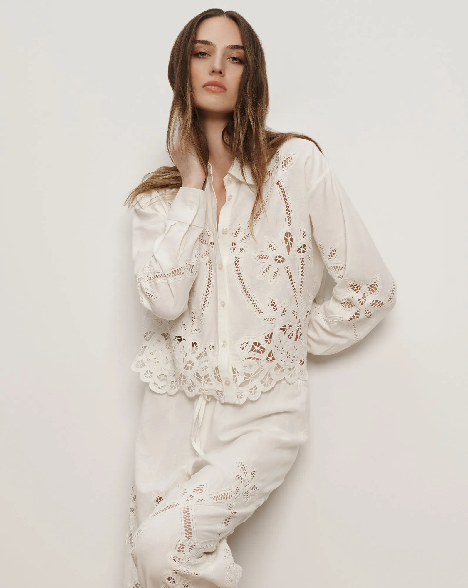 Aderes Eyelet Button-Down Shirt sold by Veronica Beard