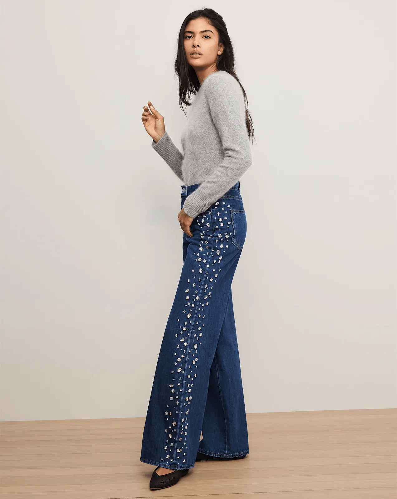 Kasey Embellished Wide-Leg Jean sold by Veronica Beard product image thumbnail 3