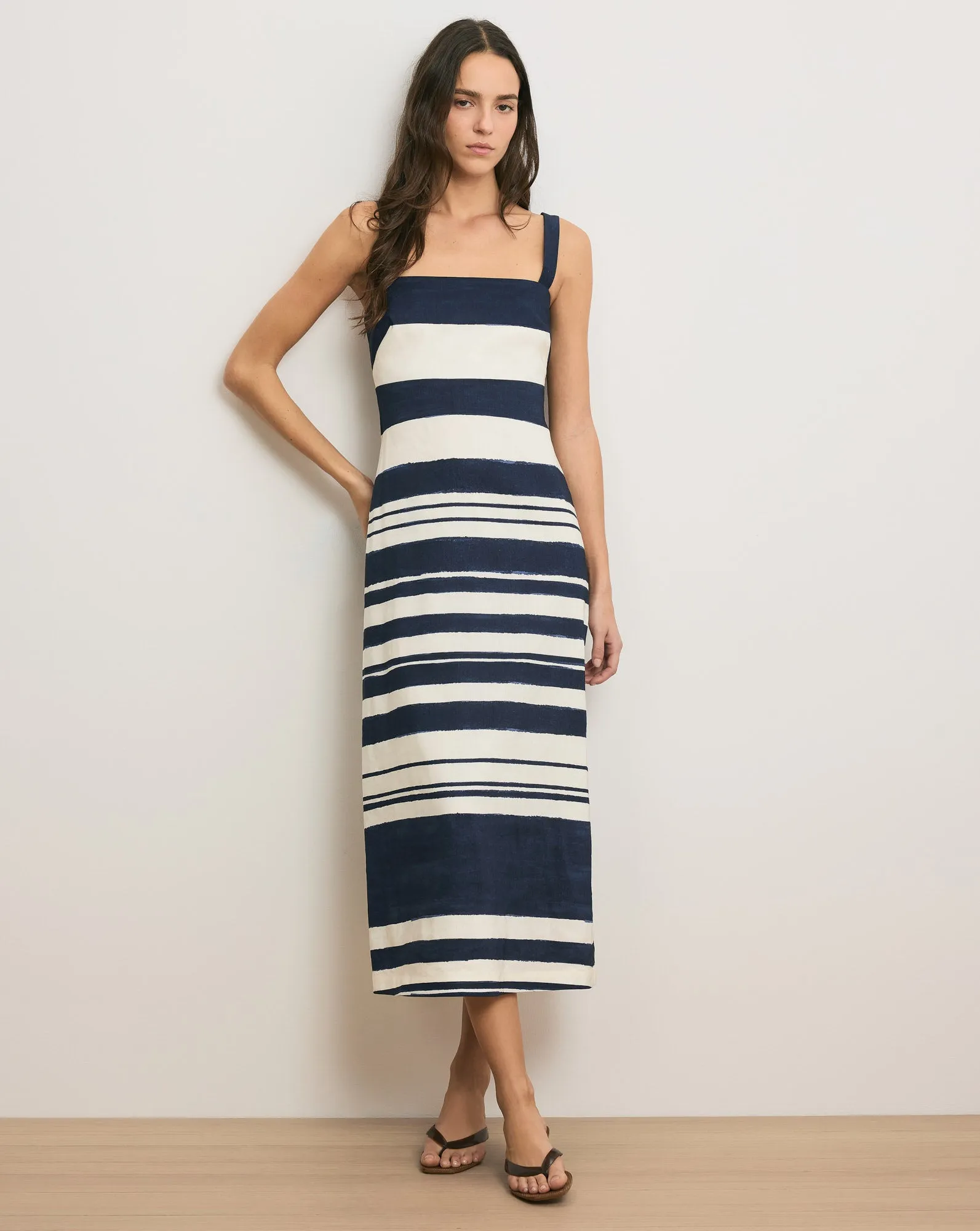 Ella Striped Linen Midi Dress sold by Veronica Beard