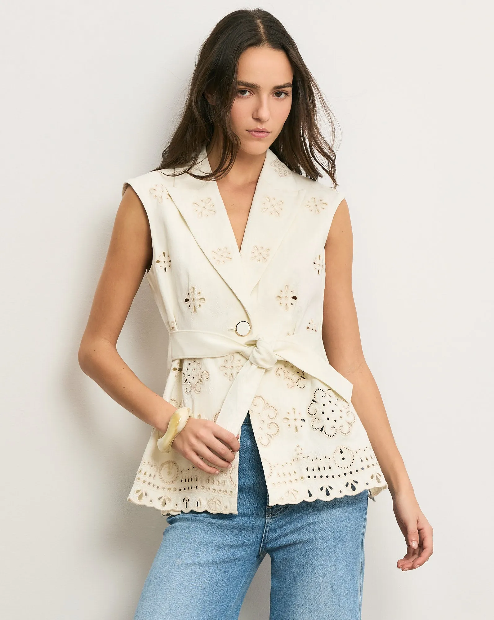 Townes Eyelet Vest sold by Veronica Beard