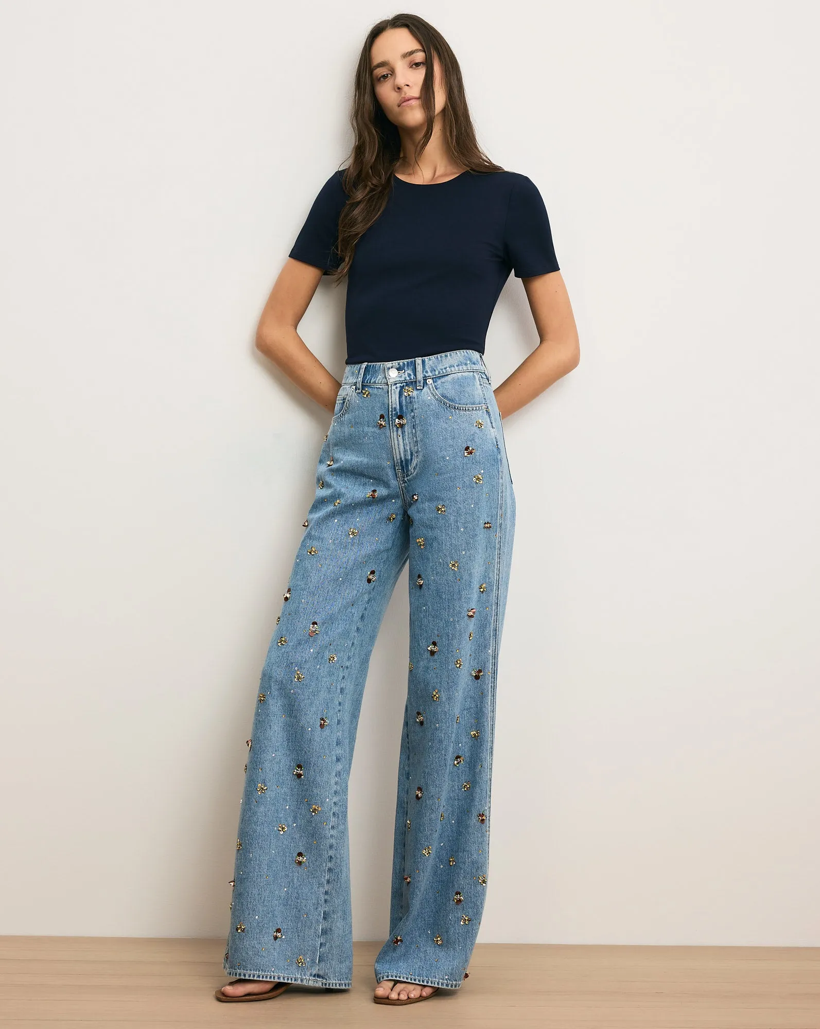 Kasey Embellished Wide-Leg Jean sold by Veronica Beard