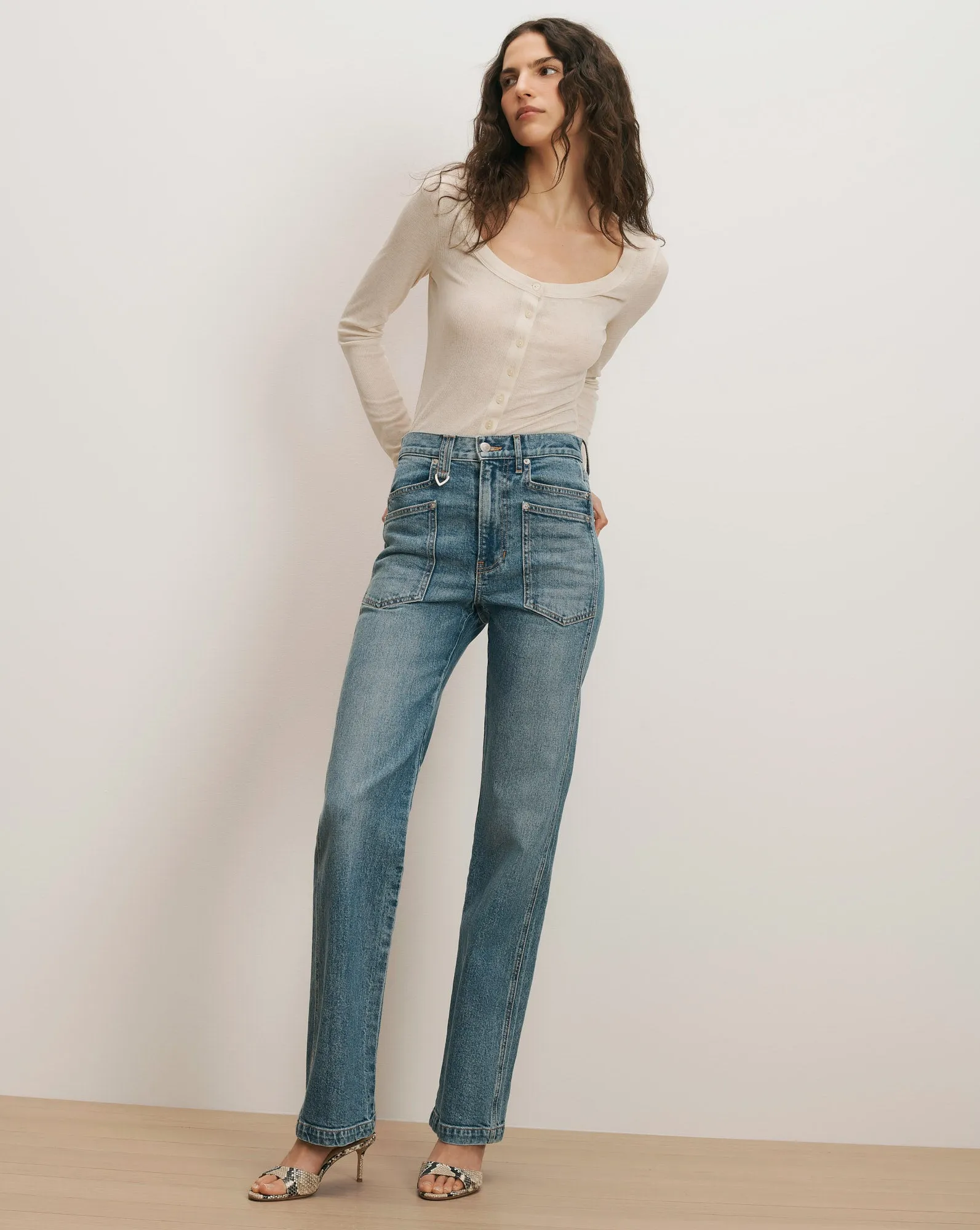 Dylan Patch-Pocket Straight-Leg Jean sold by Veronica Beard