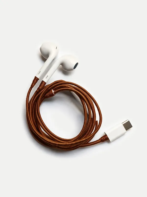 Brown Hand-Wrapped Earphones made by Veronica Beard