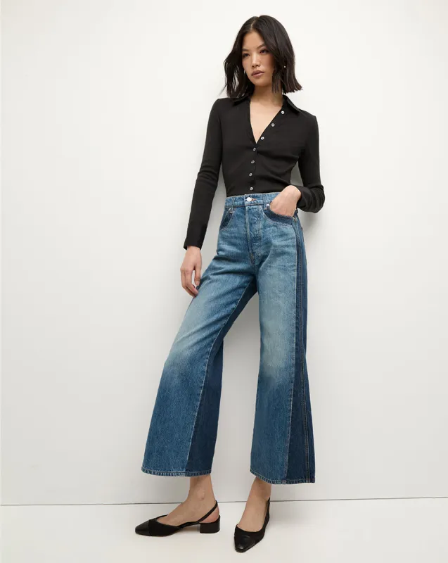 Taylor Two-Tone Cropped Wide-Leg Jean sold by Veronica Beard