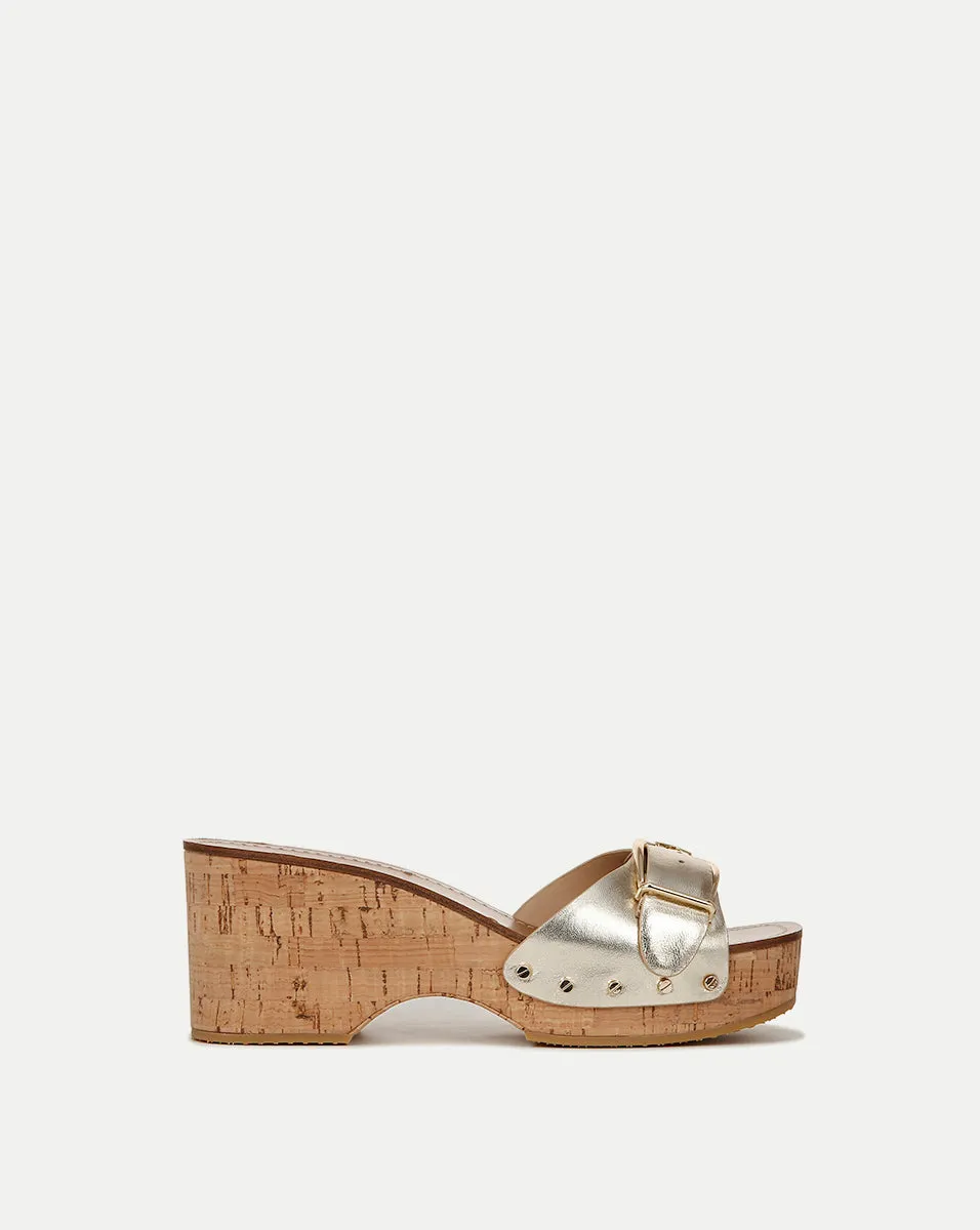 Dallas Metallic Leather Buckle Sandal sold by Veronica Beard