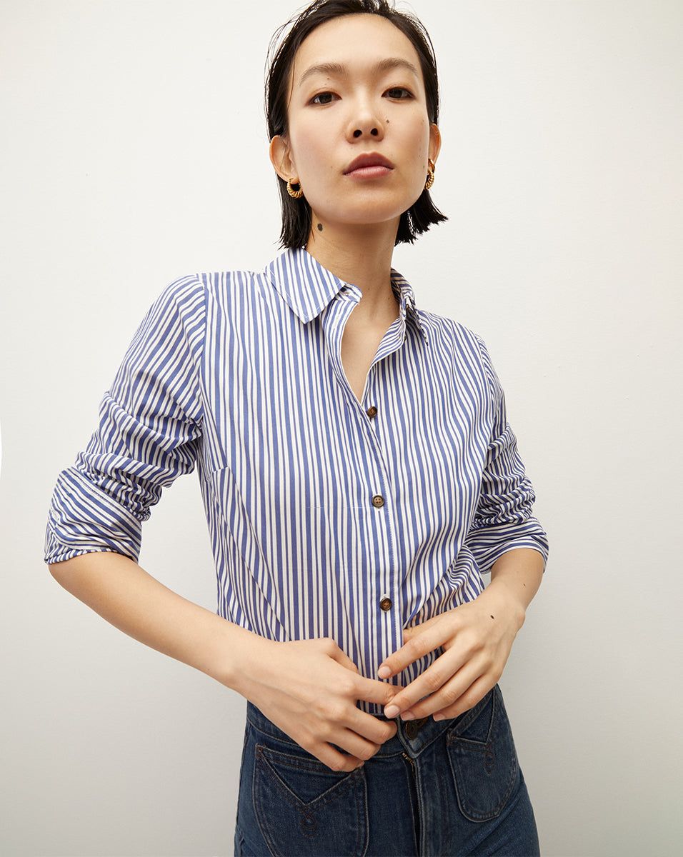 Libby Striped Poplin Button-Down Shirt sold by Veronica Beard