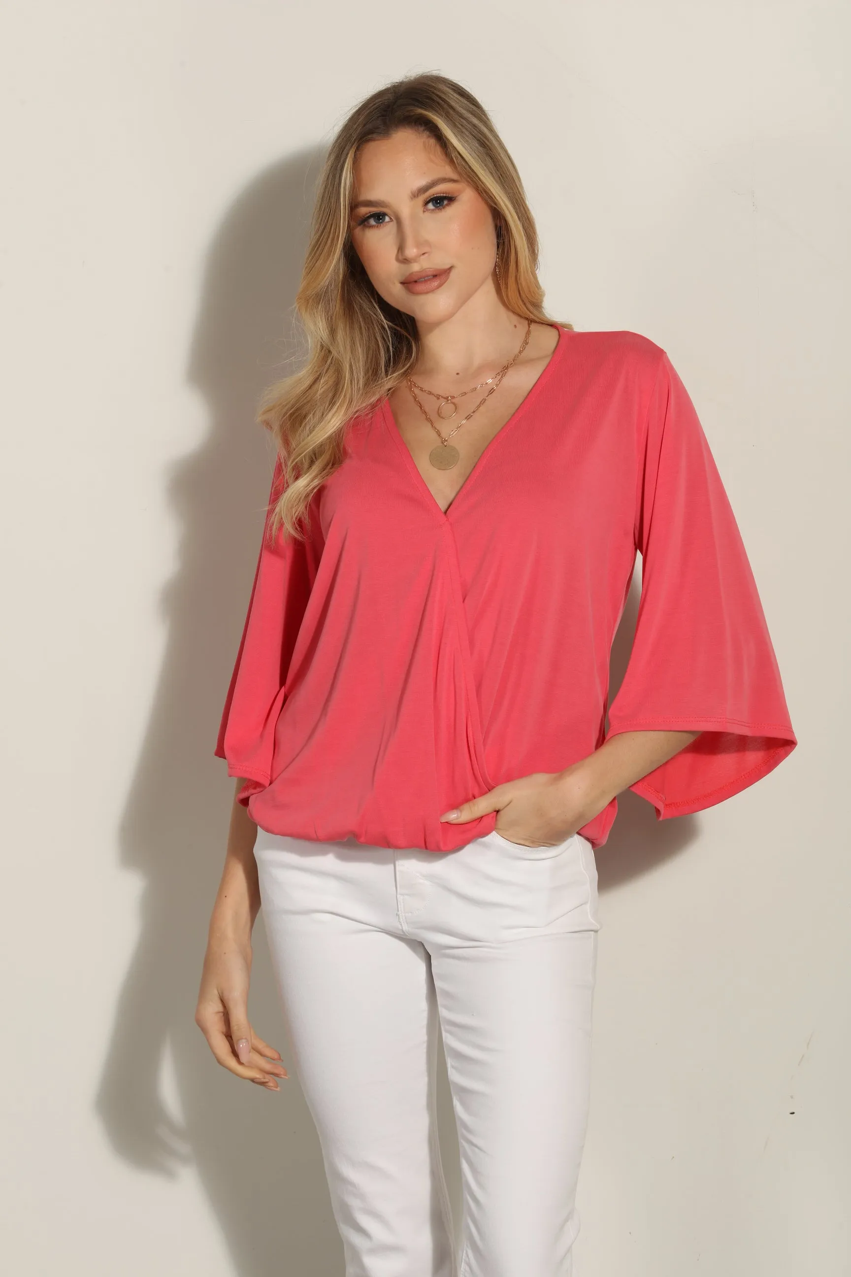 Coral Cupro Surplice Top-FINAL SALE sold by Veronica M