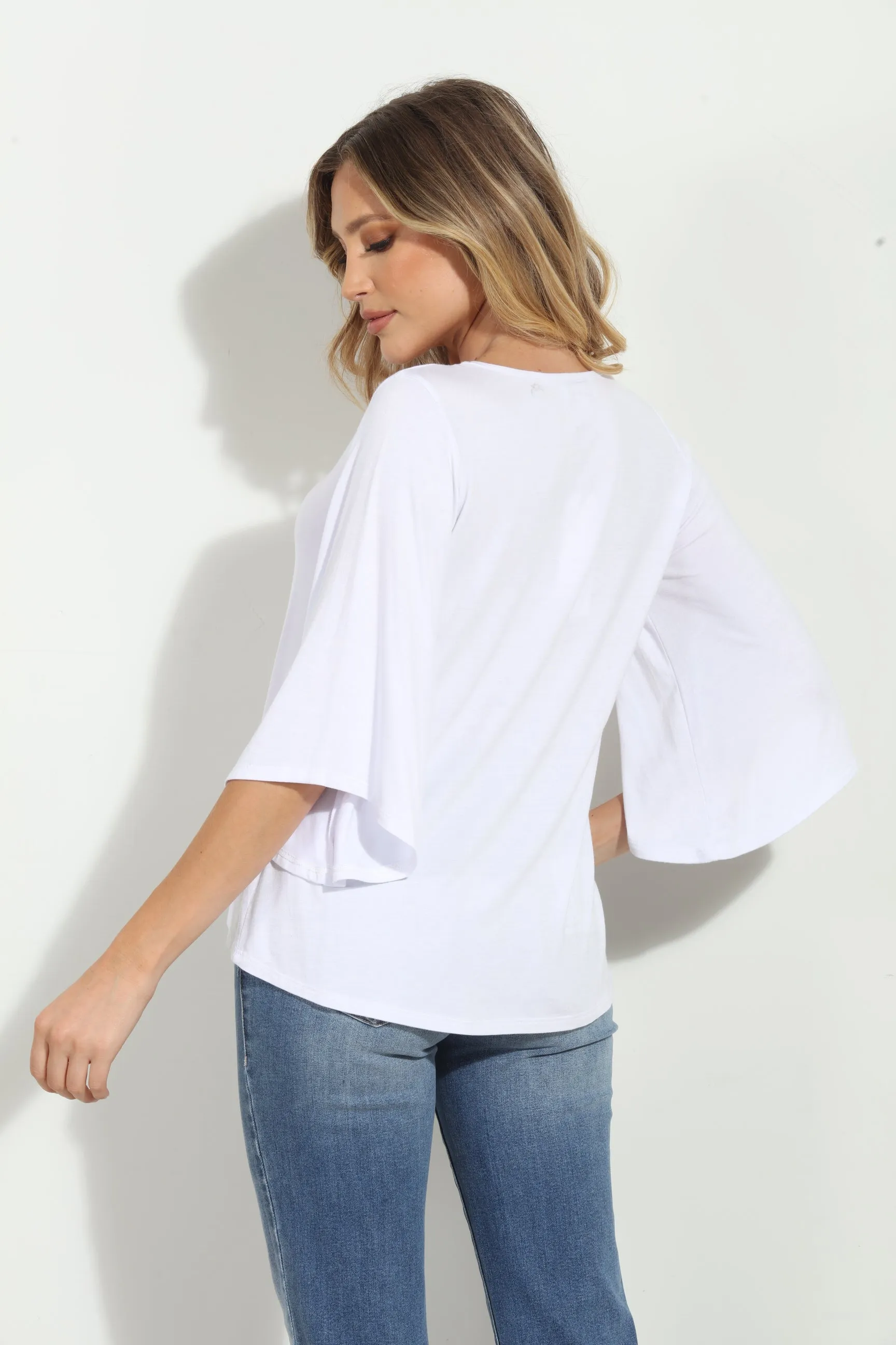 White Jersey Bell Sleeve Top-BEST SELLER sold by Veronica M product image thumbnail 2