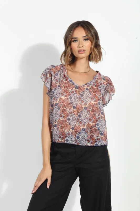Rita Chiffon Split Neck Top-FINAL SALE sold by Veronica M