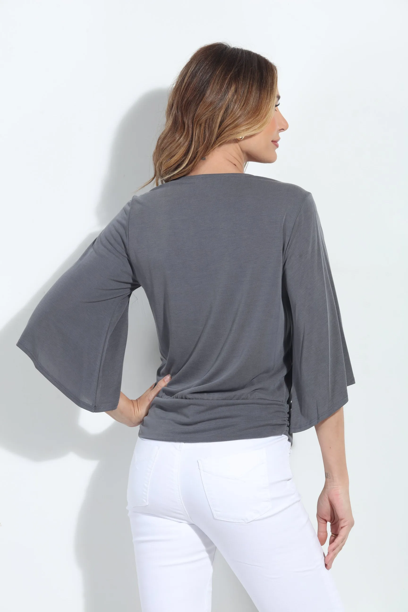 Charcoal Cupro Stretch Banded Kimono Top sold by Veronica M product image thumbnail 2