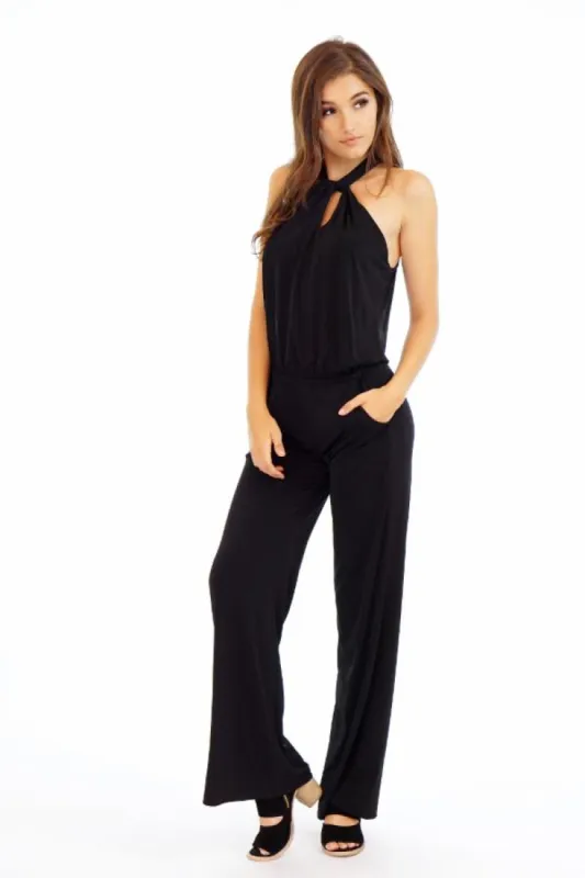 Black Stretch Twist Neck Jumpsuit sold by Veronica M