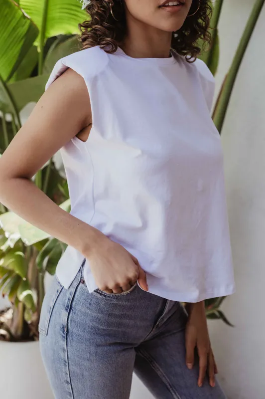 White Cotton Tshirt with Shoulder Pads - FINAL SALE sold by Veronica M