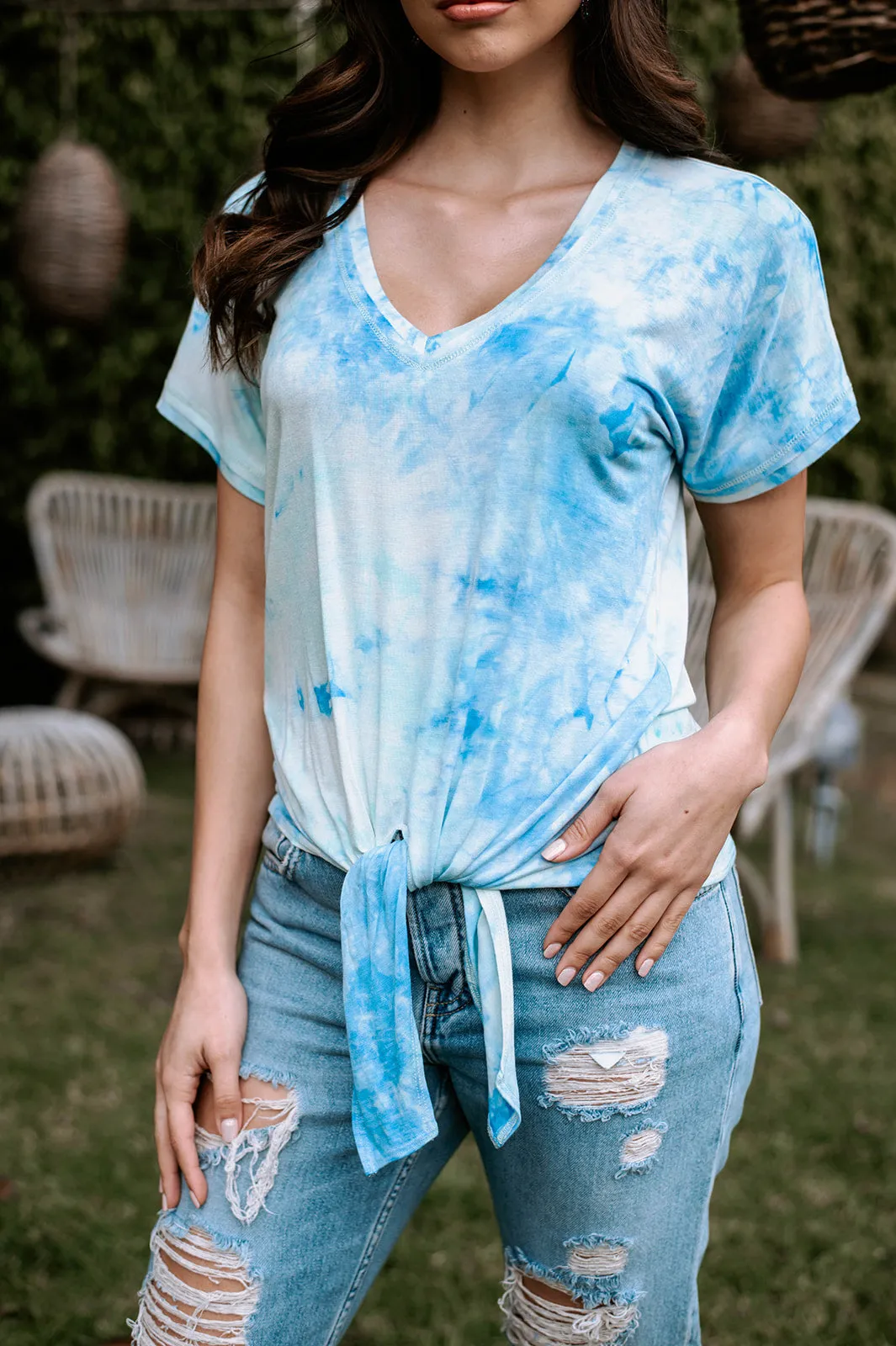 Sky Tie Dye Tee with Front Tie-FINAL SALE sold by Veronica M