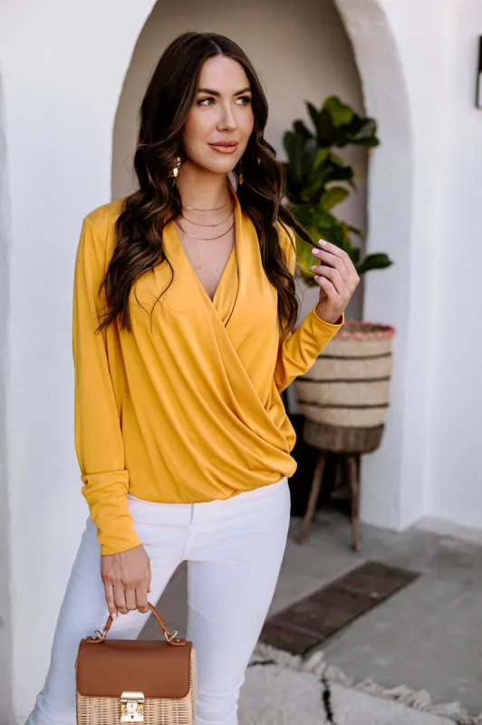 Mustard Cupro Draped Surplice Top-FINAL SALE sold by Veronica M