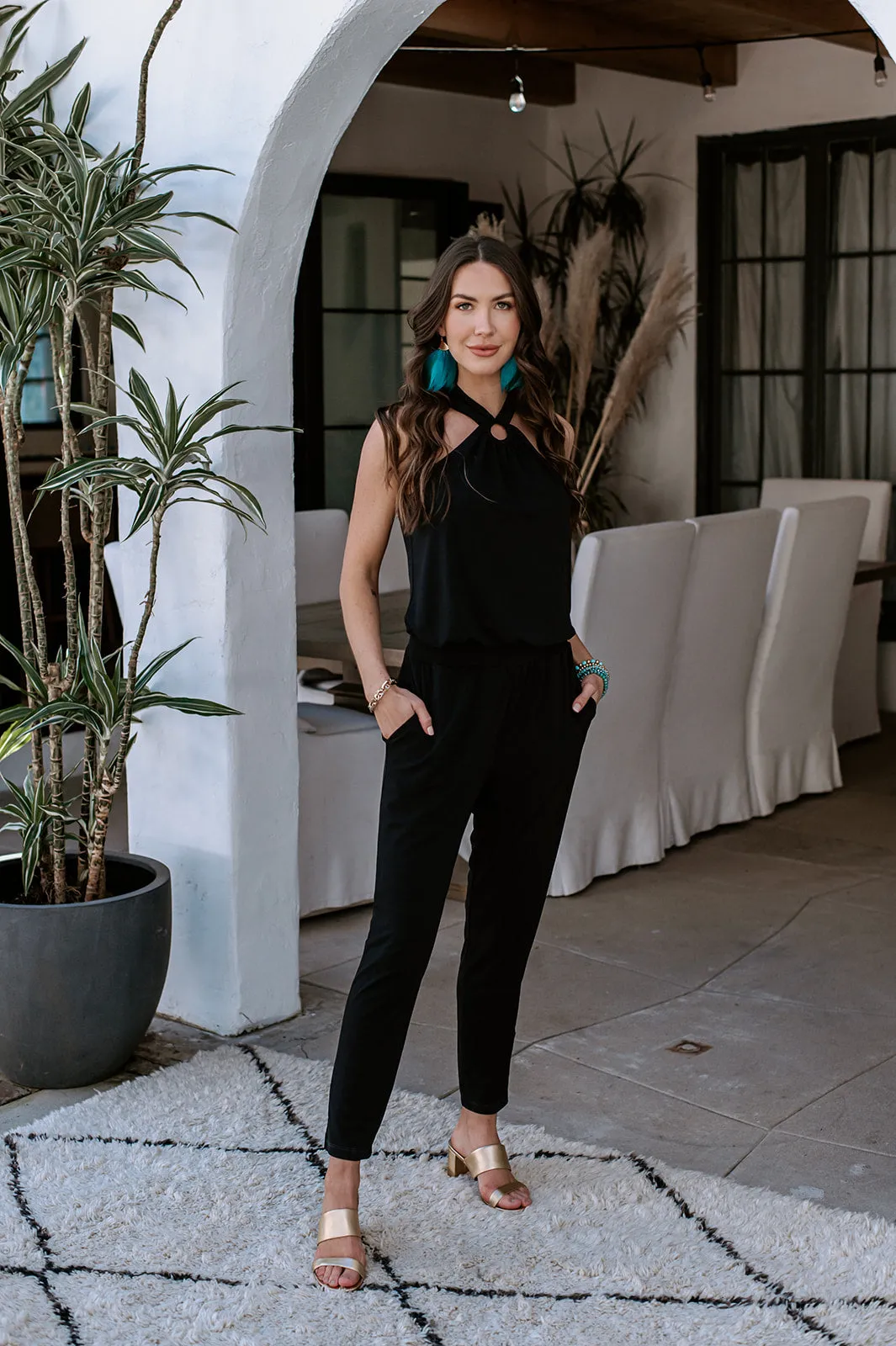 Sandy Black Stretch Ring Halter Jumpsuit-BEST SELLER sold by Veronica M