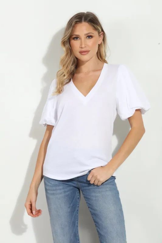 White Cotton Puff Sleeve Tee-FINAL SALE sold by Veronica M