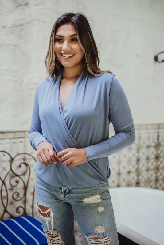 Light Denim Draped Surplice Top-FINAL SALE sold by Veronica M