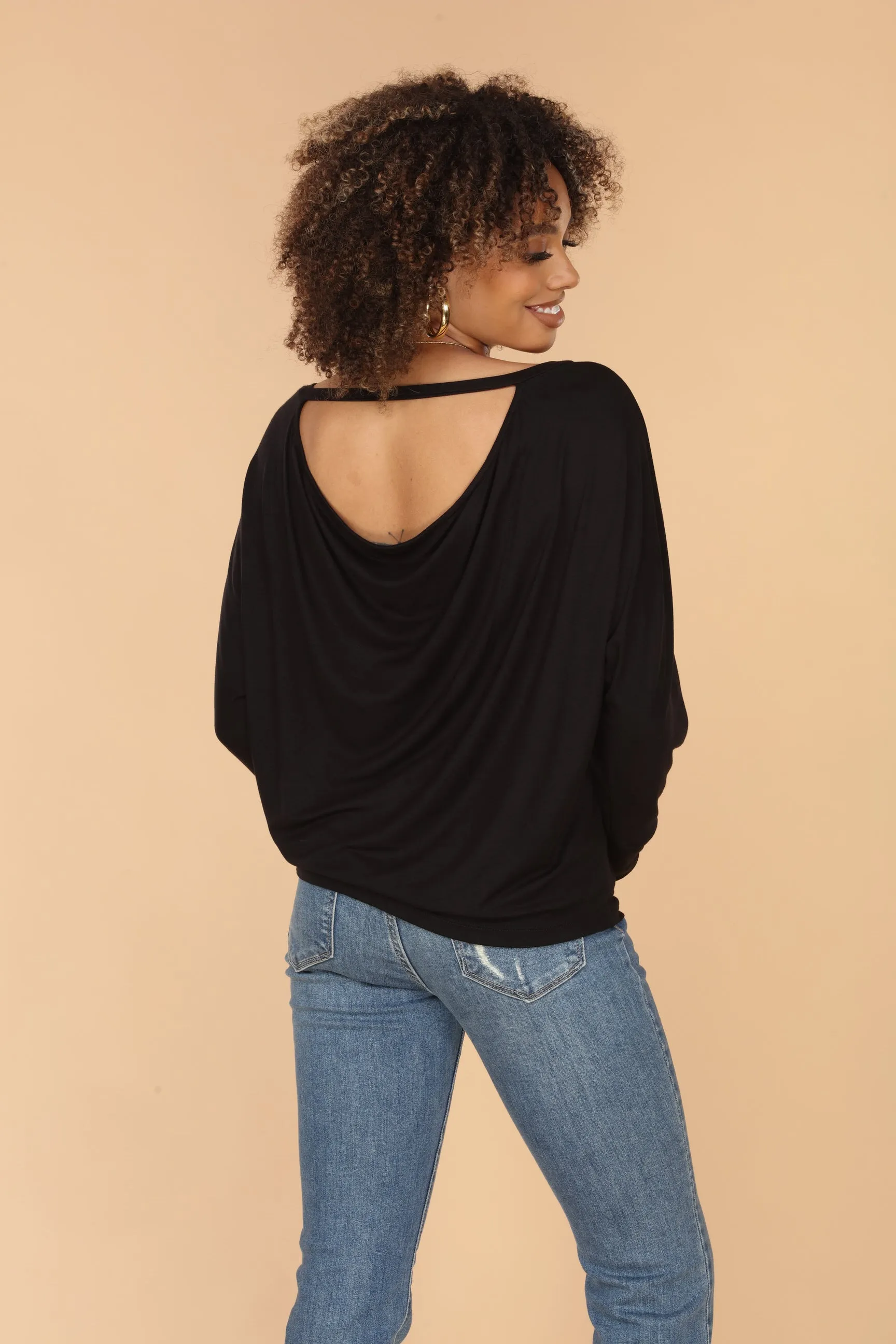Black Jersey Open Back Dolman Top-FINAL SALE sold by Veronica M