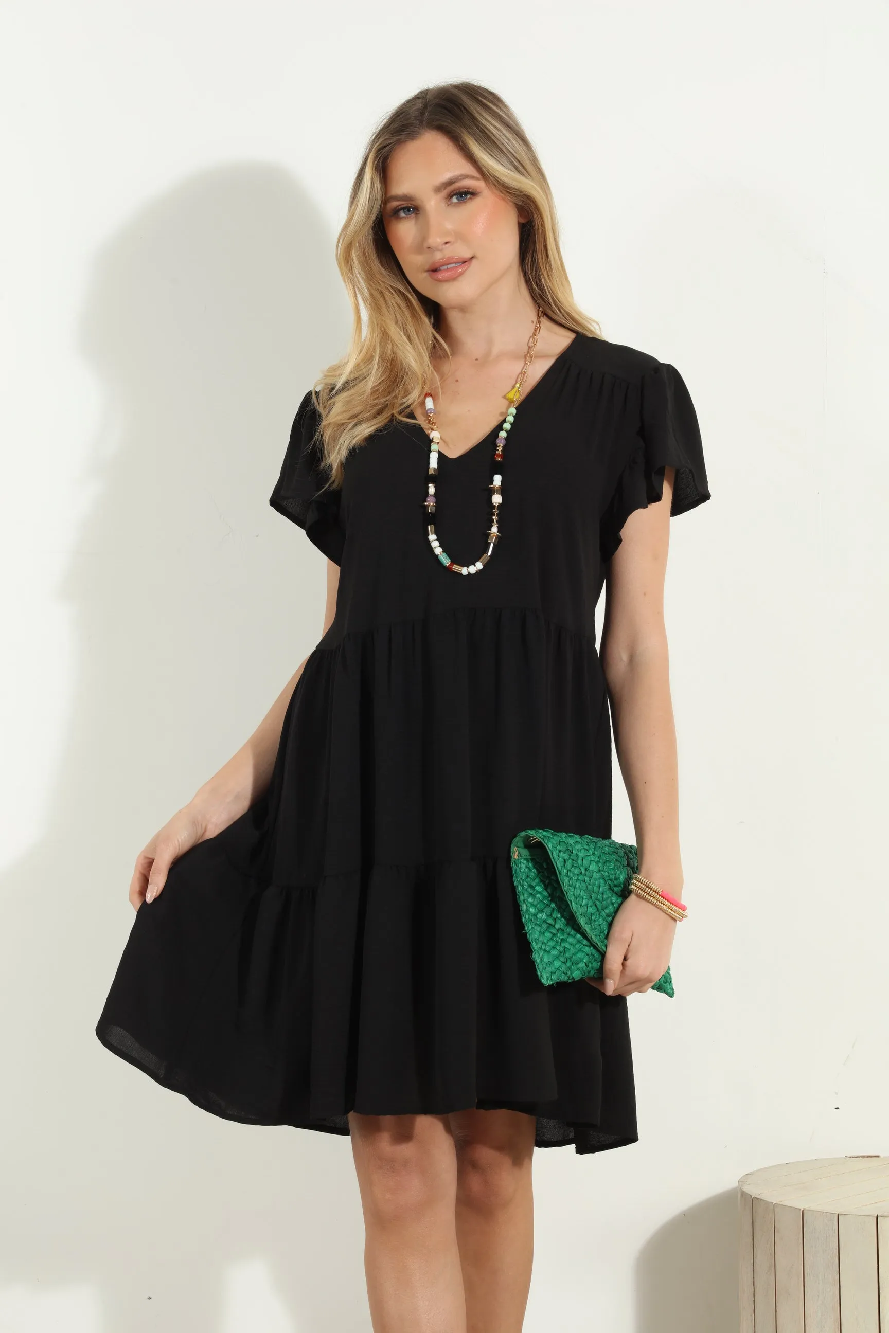 Black Airflow Ruffle Tiered Dress- FINAL SALE sold by Veronica M