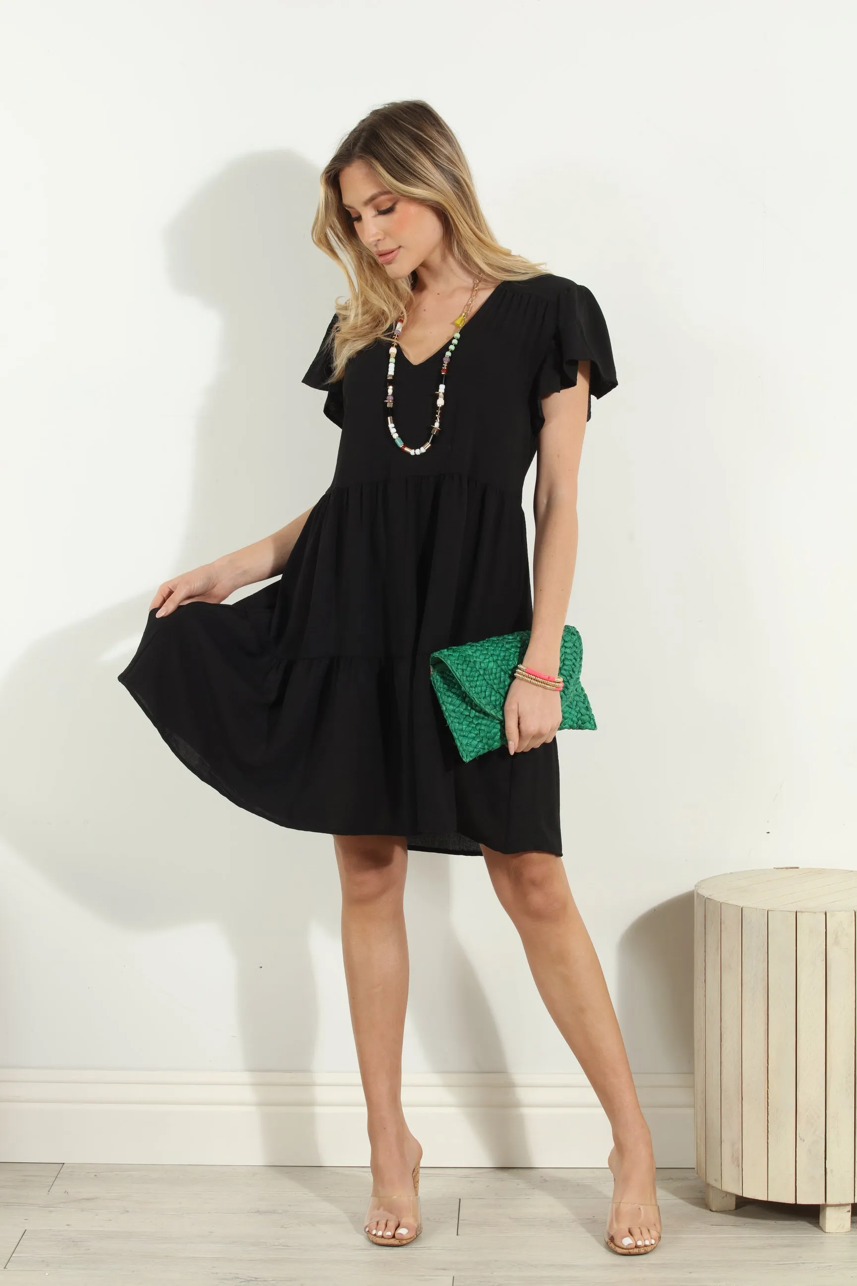 Black Airflow Ruffle Tiered Dress- FINAL SALE sold by Veronica M product image thumbnail 4