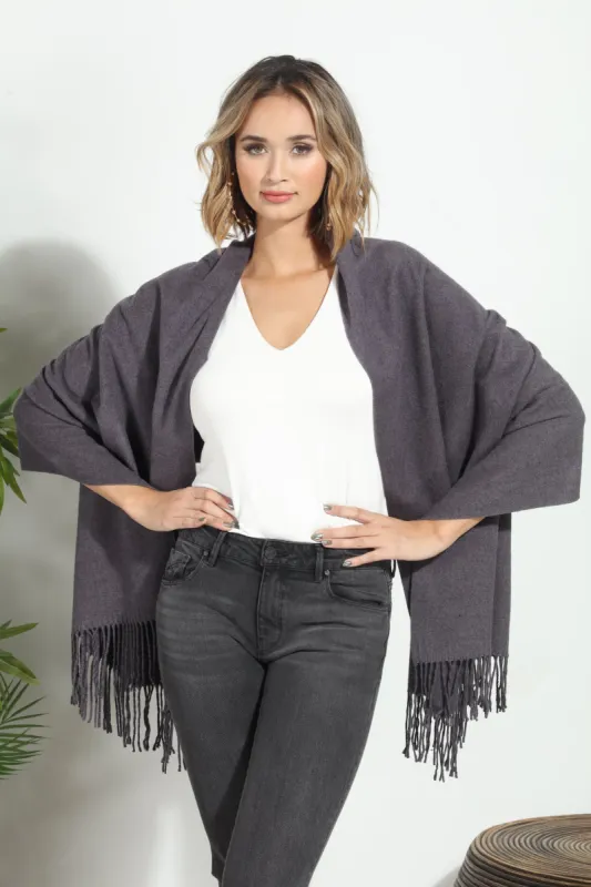 Dark Grey Cozy Tassel Scarf-FINAL SALE sold by Veronica M