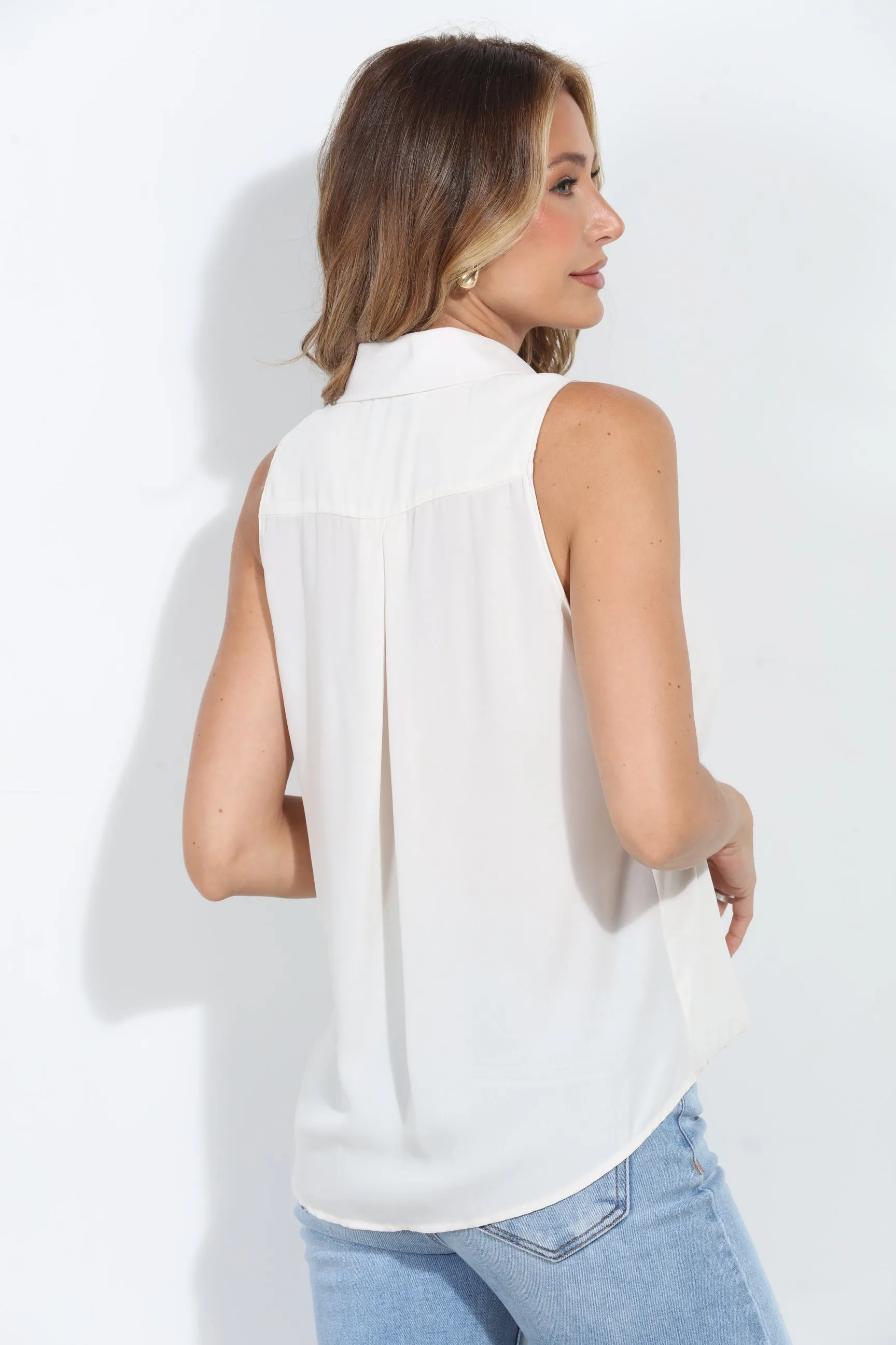 Ivory Sleeveless Surplice Collar Top-BEST SELLER sold by Veronica M product image thumbnail 2