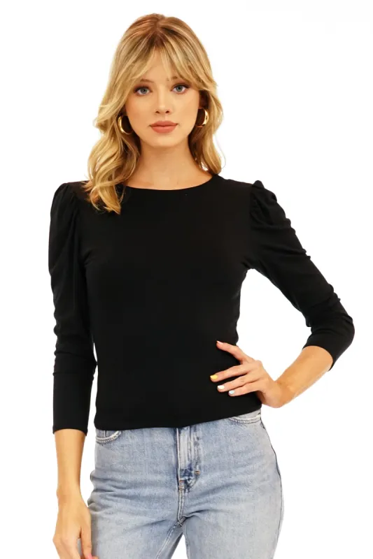 Black Puff Sleeve Jersey Top sold by Veronica M