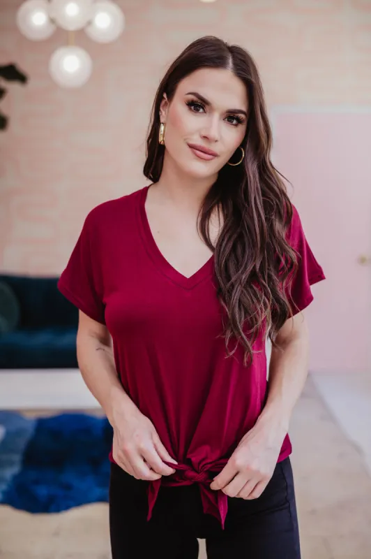Burgundy Tee with Front Tie-FINAL SALE sold by Veronica M