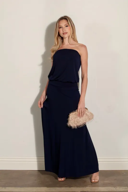 Navy Stretch Strapless Dropwaist Maxi Dress-BEST SELLER sold by Veronica M