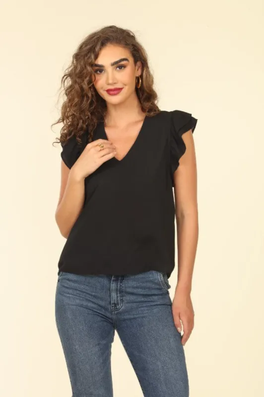 Onyx V-Neck Ruffle Blouse-BEST SELLER sold by Veronica M