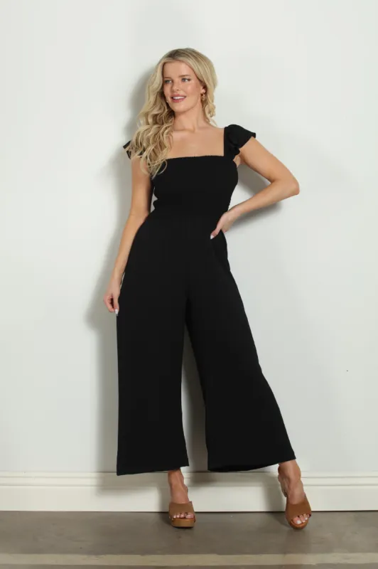 Black Airflow Smocked Jumpsuit-BEST SELLER sold by Veronica M