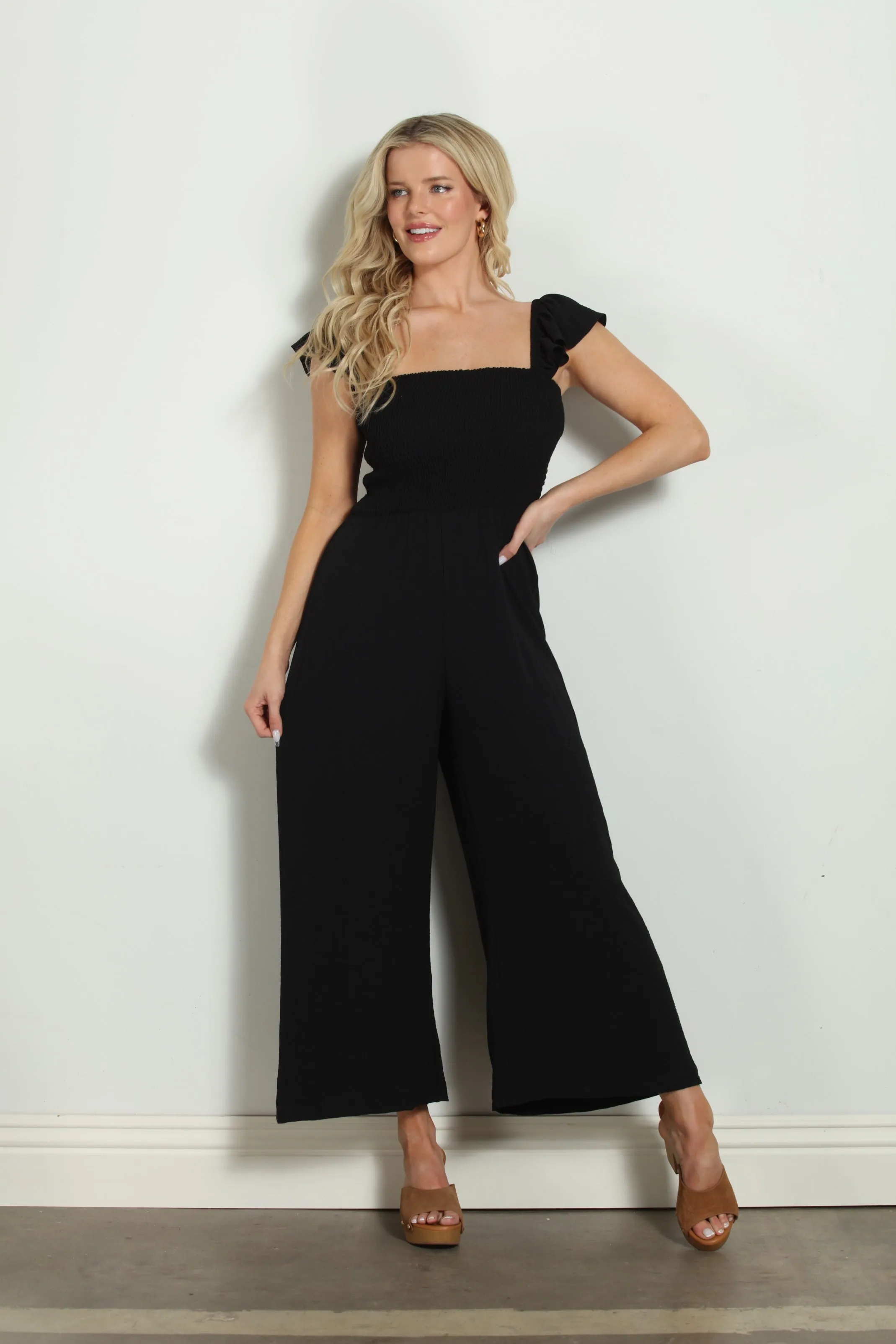 Black Airflow Smocked Jumpsuit-BEST SELLER sold by Veronica M
