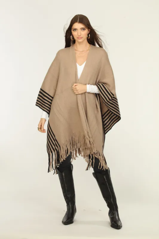 Cozy Tan Stripe Open Poncho-FINAL SALE sold by Veronica M