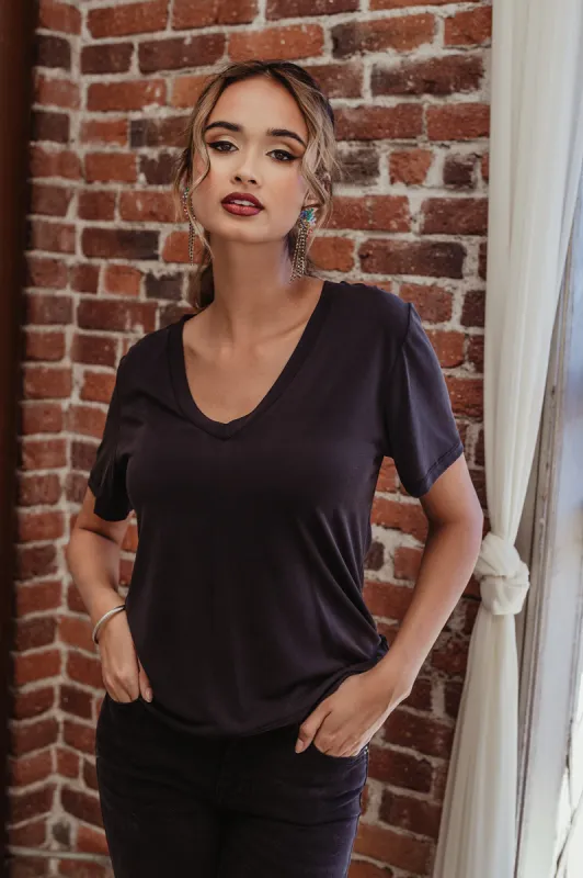 Black Cupro V-Neck Cropped Tee-FINAL SALE sold by Veronica M