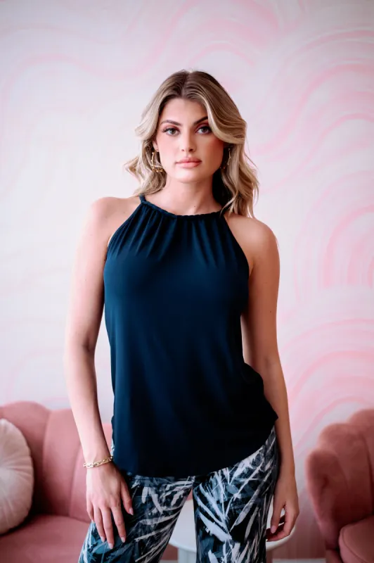 Navy Braided Halter Stretch Tank-BEST SELLER sold by Veronica M