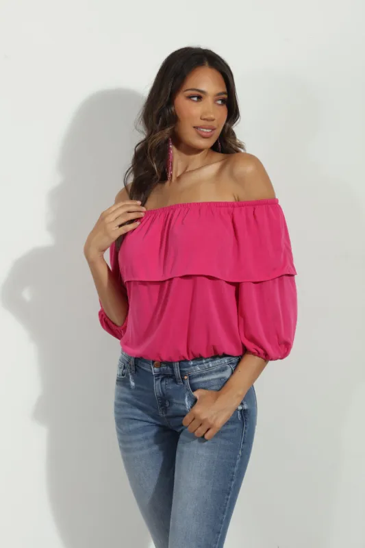 Magenta Cupro OTS Ruffle Top-FINAL SALE sold by Veronica M