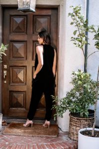 Black Velvet Shirred Stretch Jumpsuit-FINAL SALE sold by Veronica M