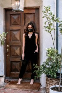 Black Velvet Shirred Stretch Jumpsuit-FINAL SALE sold by Veronica M
