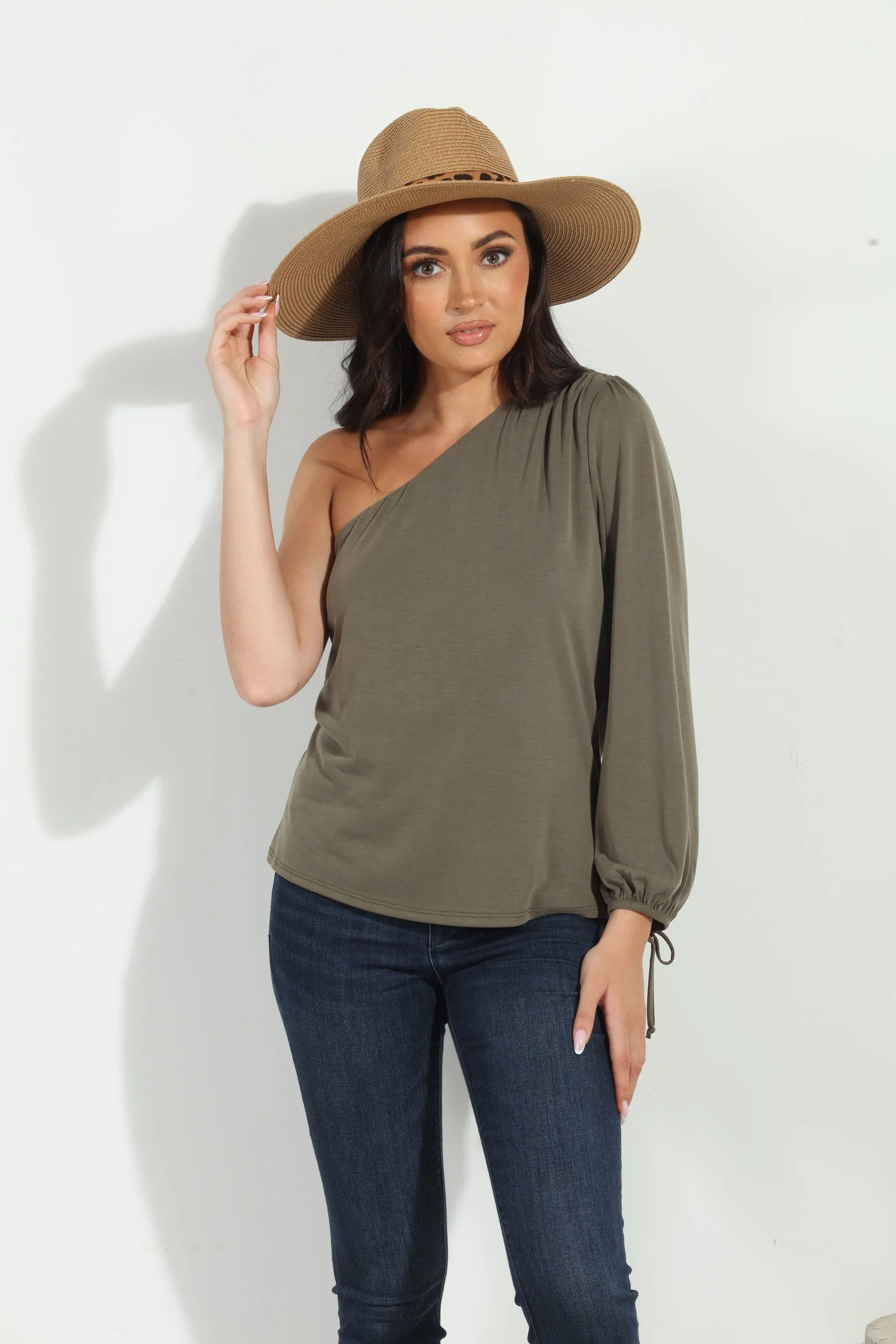 Olive Cupro One Shoulder Asymmetrical Top-FINAL SALE sold by Veronica M product image thumbnail 5