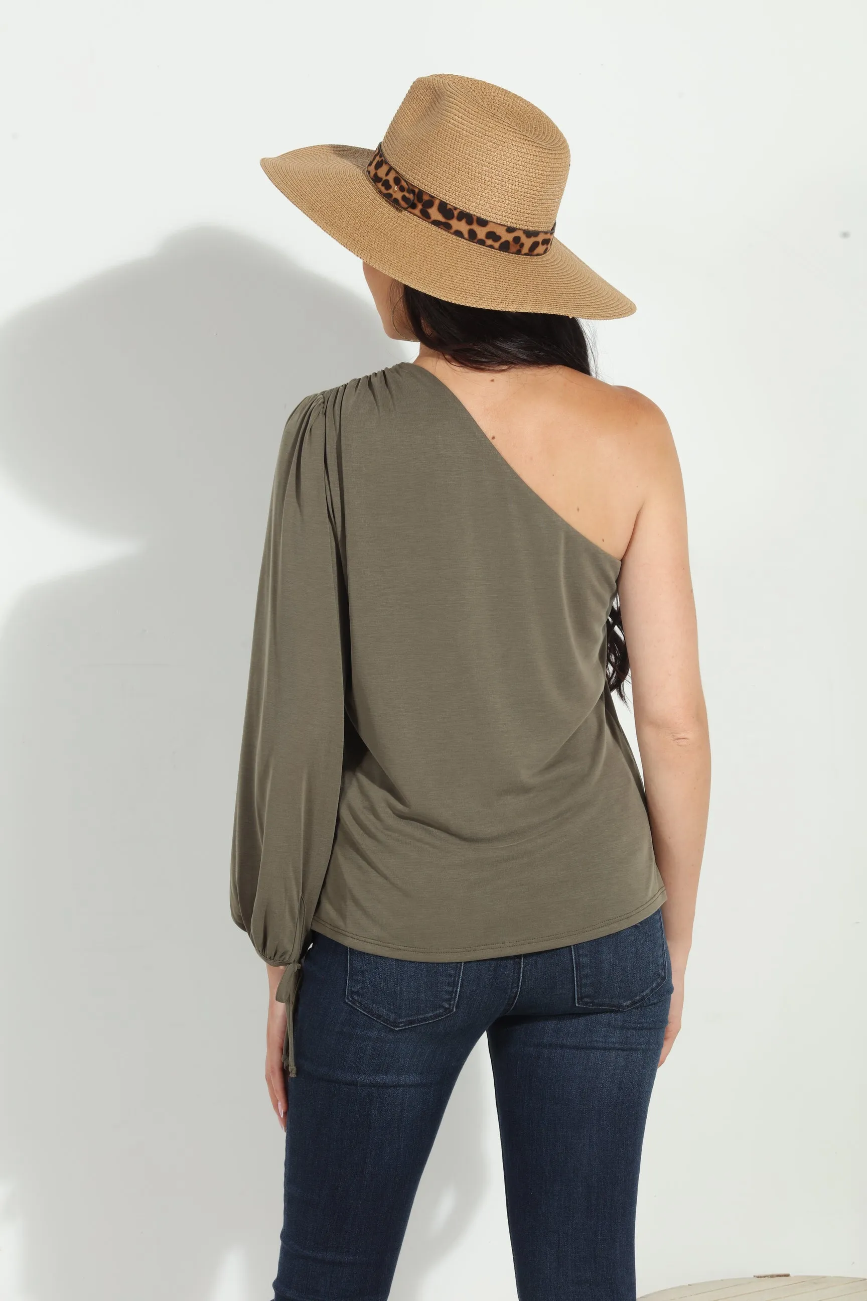 Olive Cupro One Shoulder Asymmetrical Top-FINAL SALE sold by Veronica M product image thumbnail 2