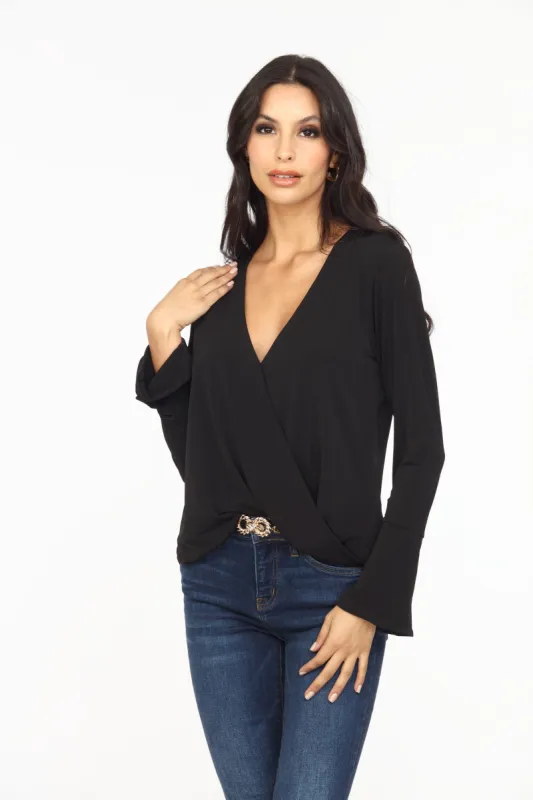 Black Surplice Bell Sleeve Top - BEST SELLER sold by Veronica M