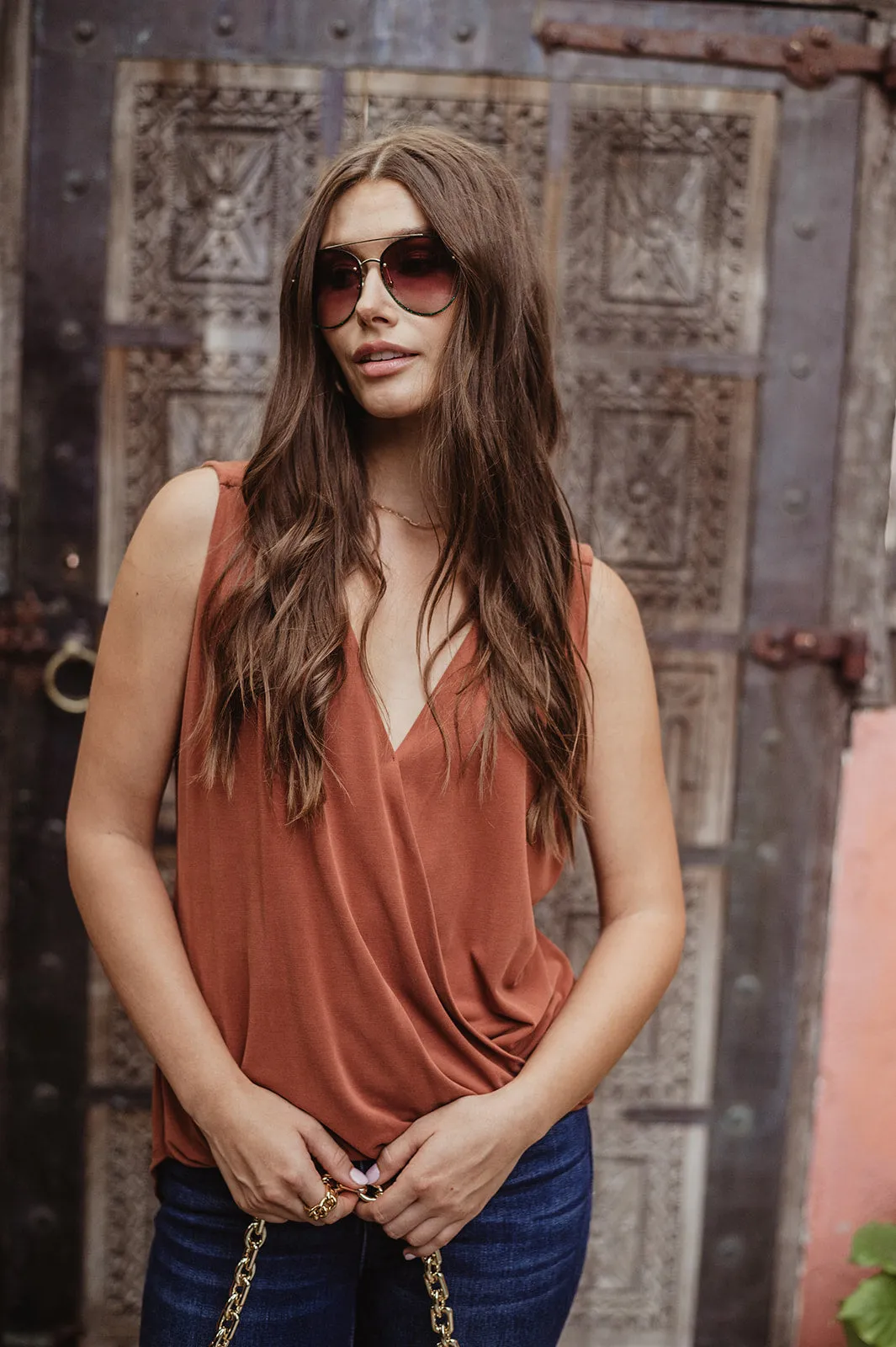 The Everyday Cupro Surplice Tank - Rust sold by Veronica M product image thumbnail 2