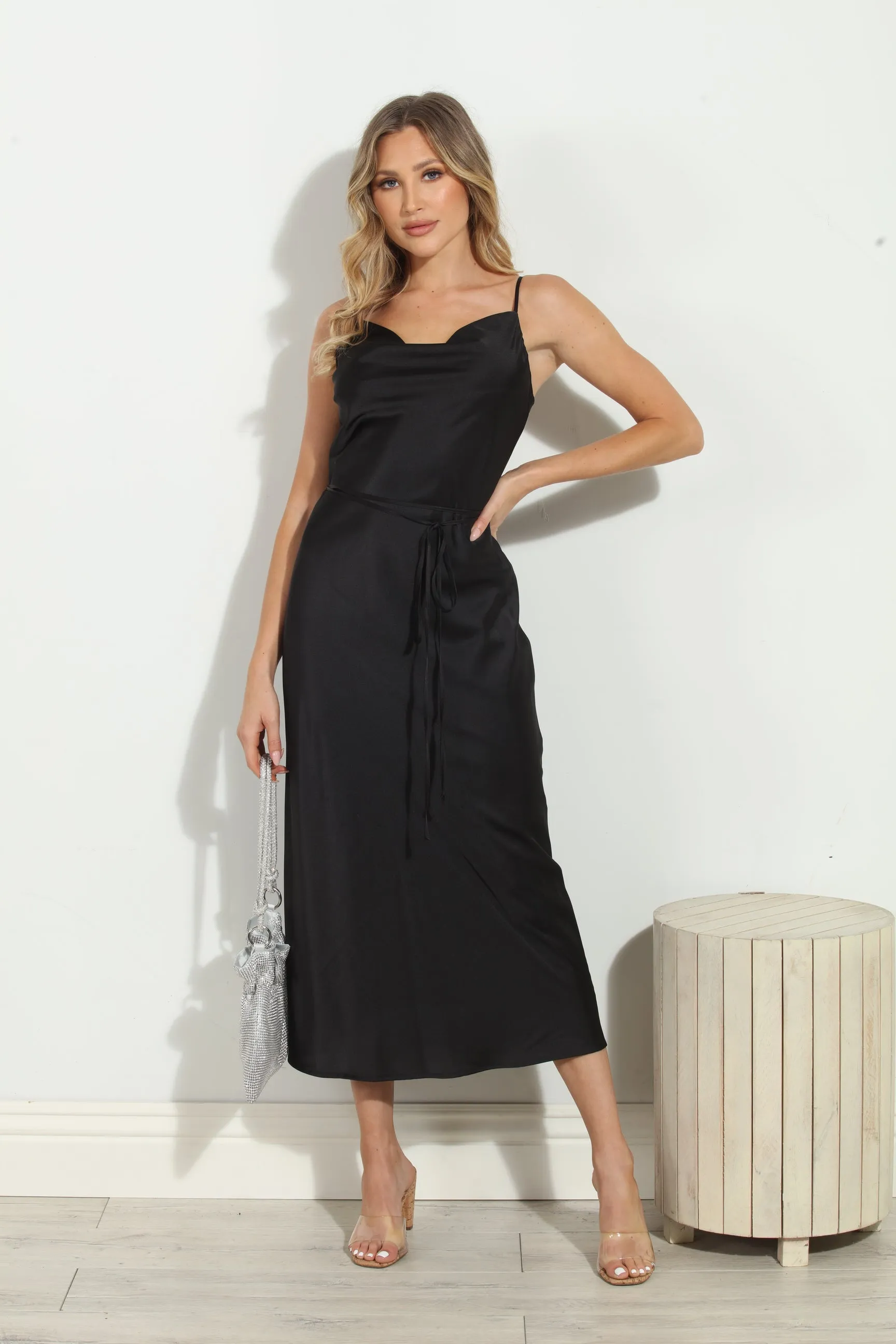 Black Satin Bias Midi Dress-FINAL SALE sold by Veronica M