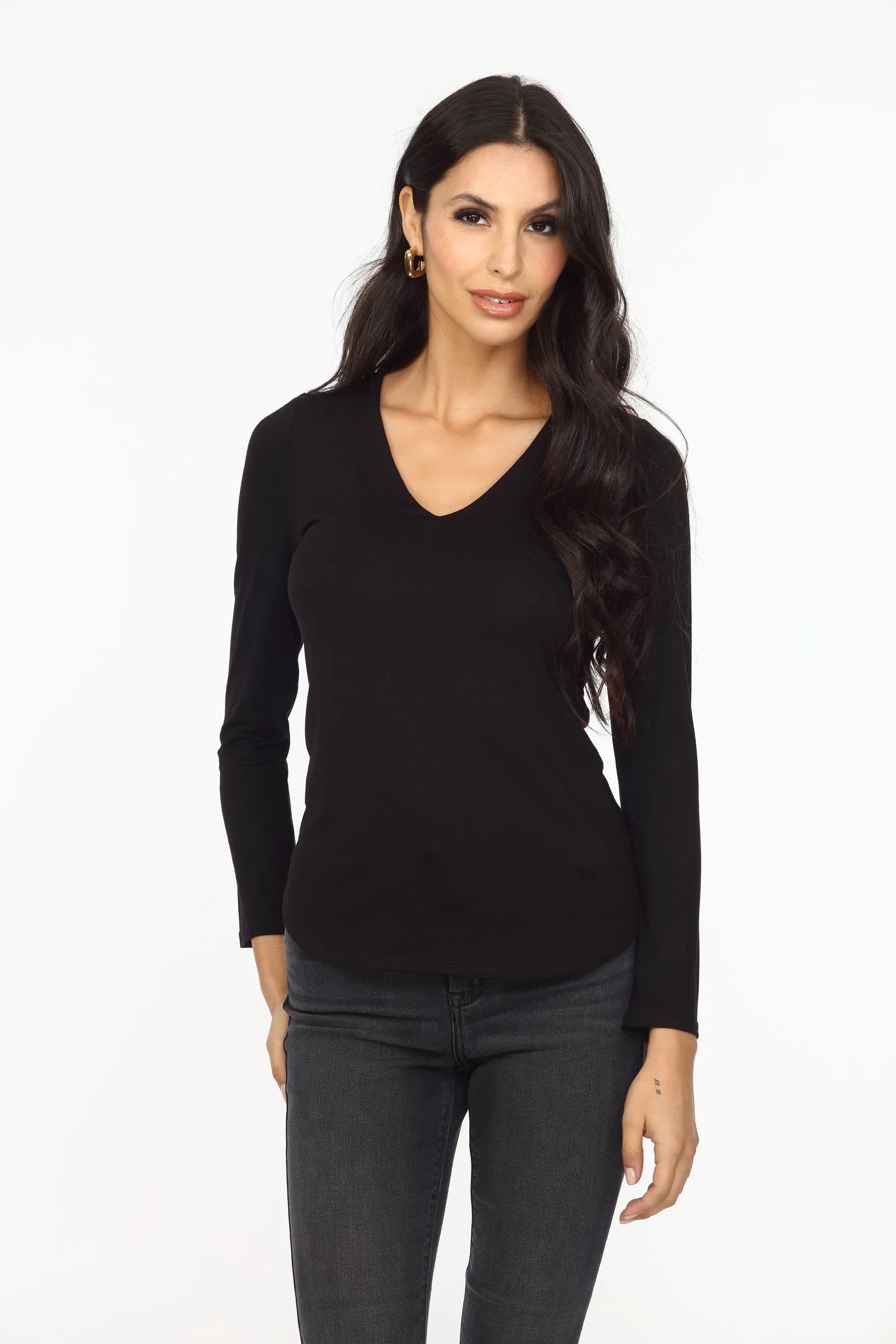 Black Lined V-Neck Long Sleeve Top-FINAL SALE sold by Veronica M product image thumbnail 4