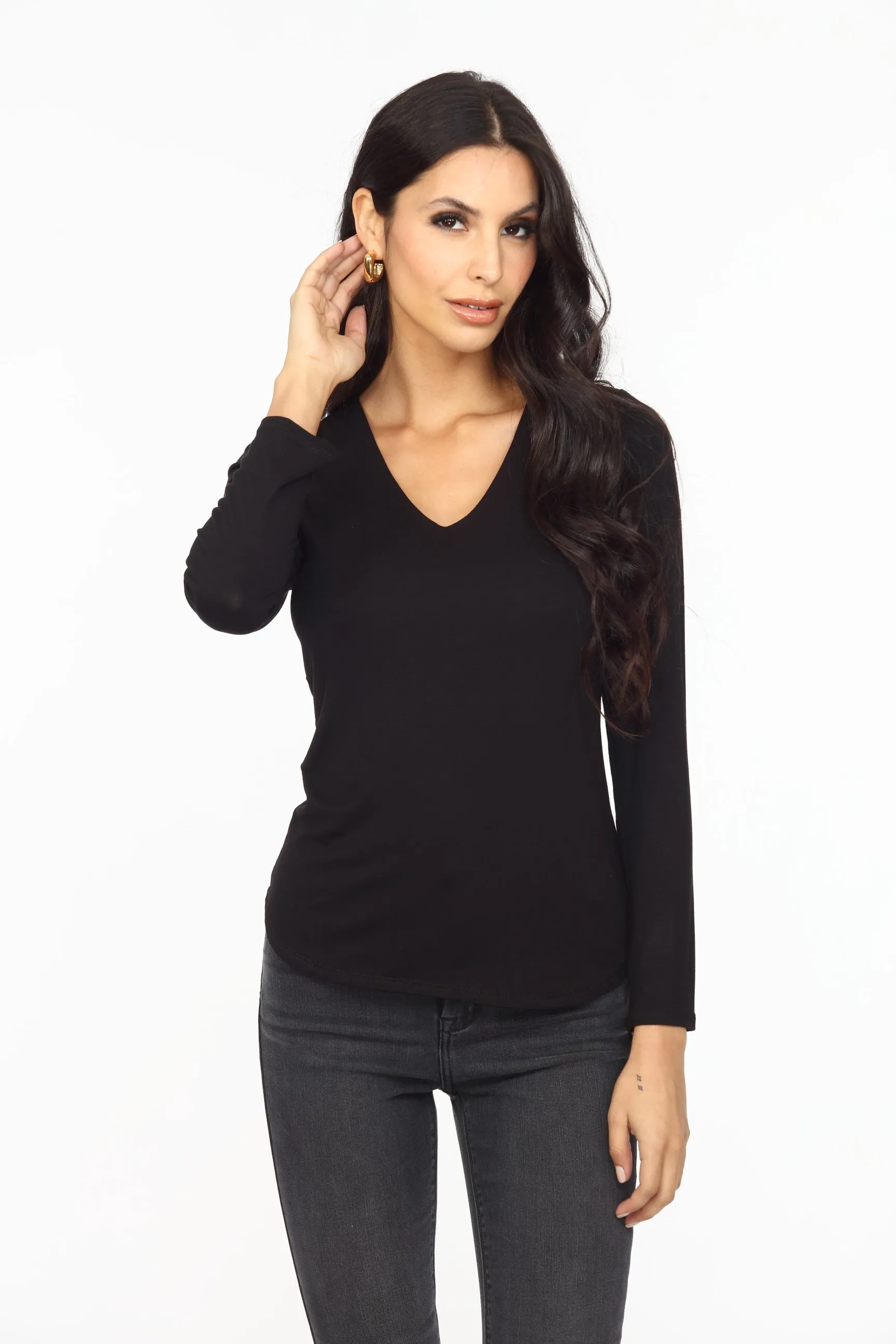 Black Lined V-Neck Long Sleeve Top-FINAL SALE sold by Veronica M product image thumbnail 3