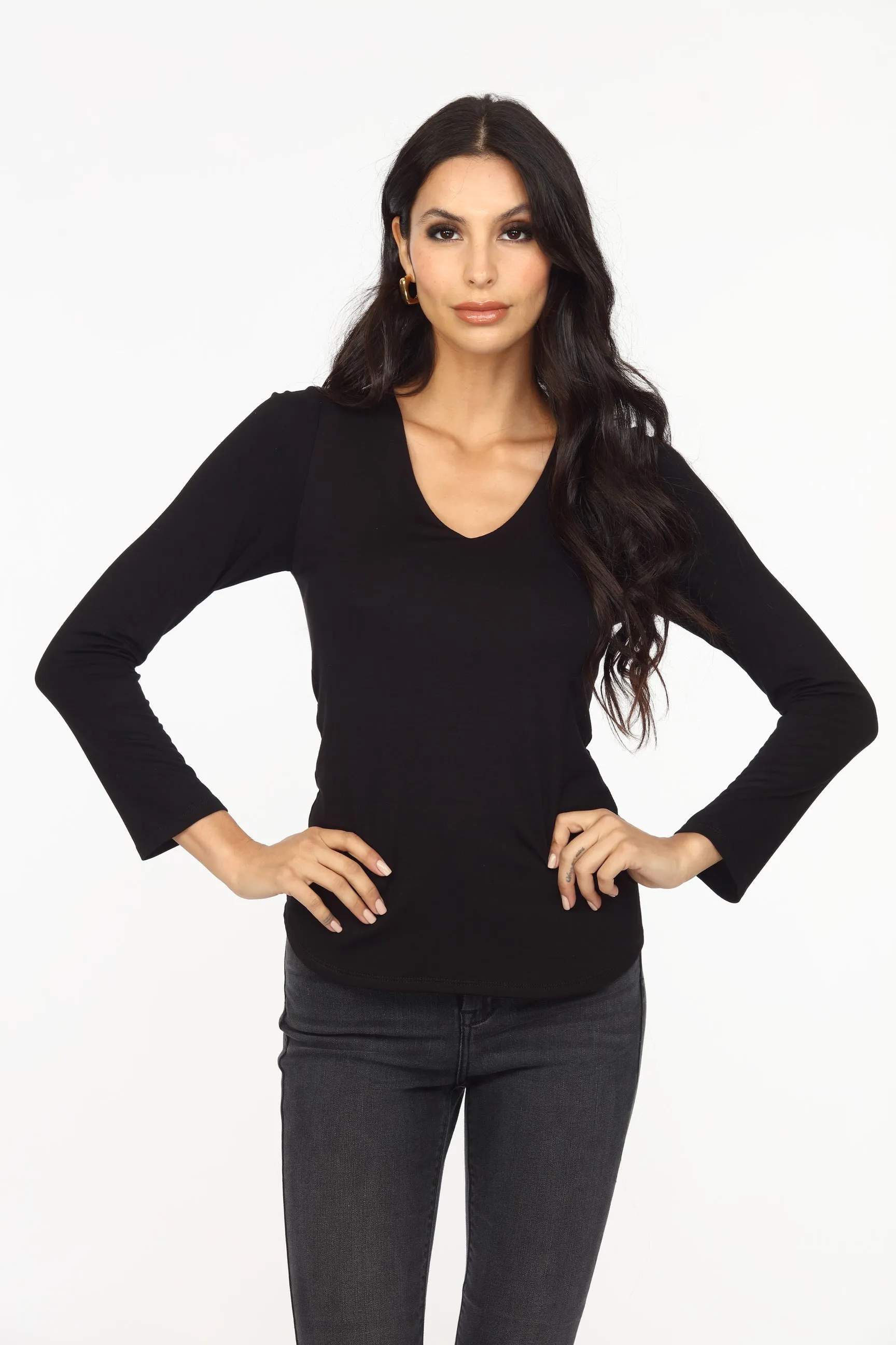 Black Lined V-Neck Long Sleeve Top-FINAL SALE sold by Veronica M