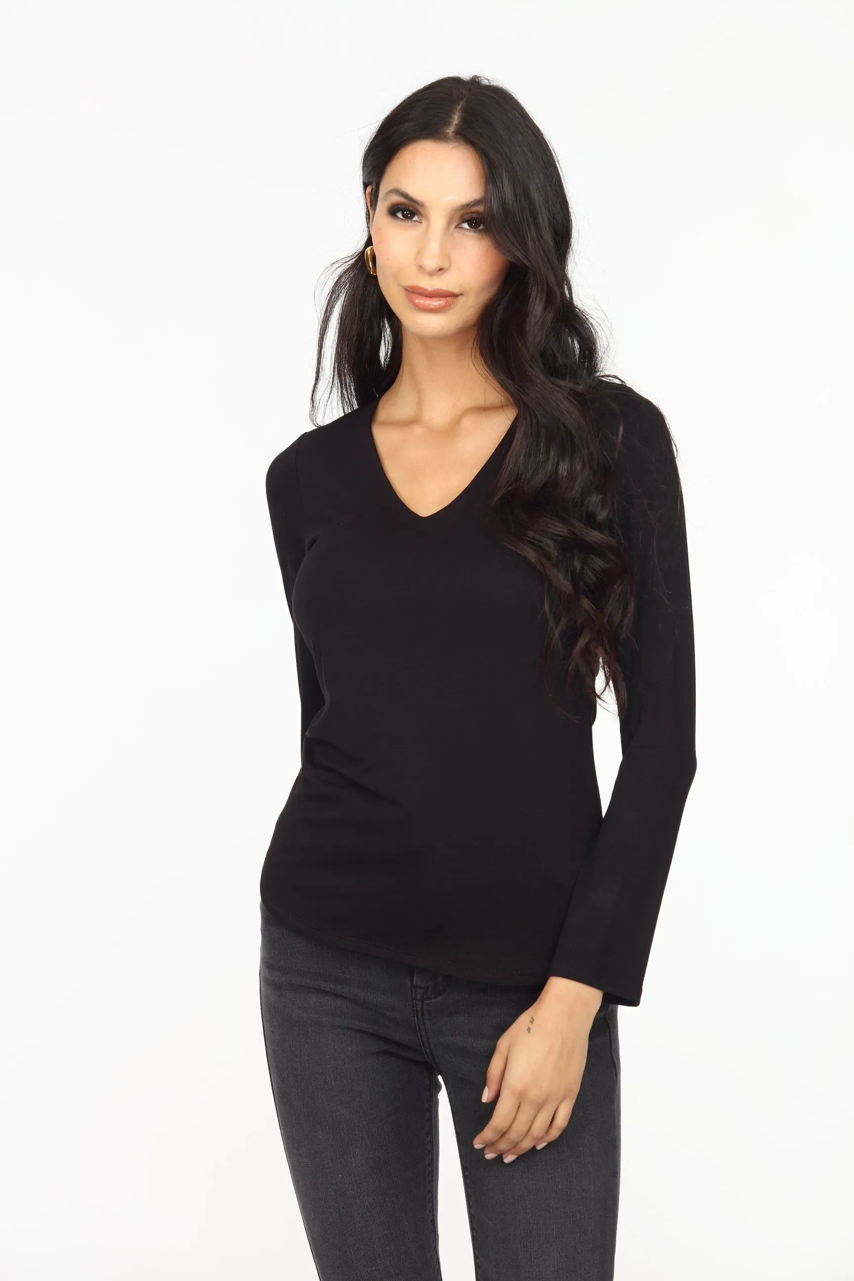 Black Lined V-Neck Long Sleeve Top-FINAL SALE sold by Veronica M product image thumbnail 5
