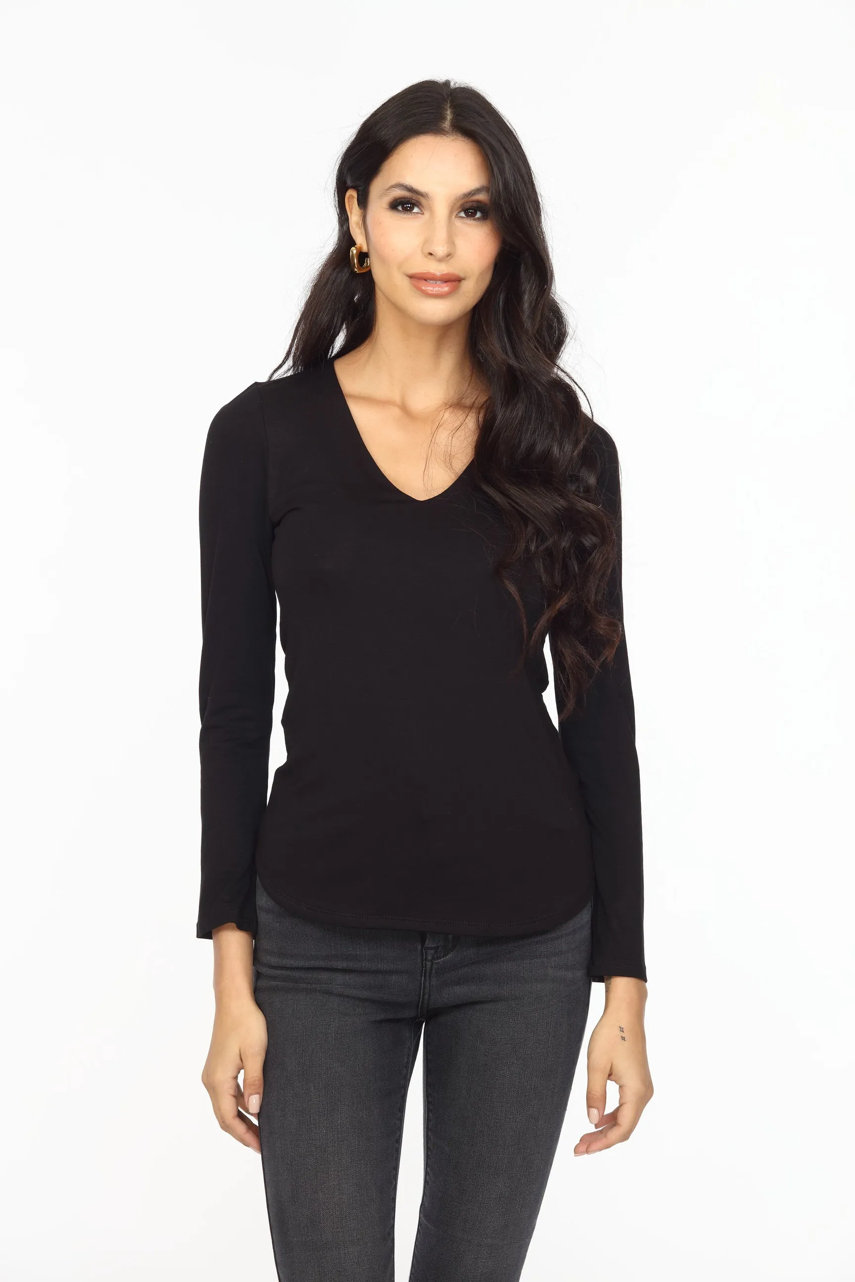 Black Lined V-Neck Long Sleeve Top-FINAL SALE sold by Veronica M product image thumbnail 2