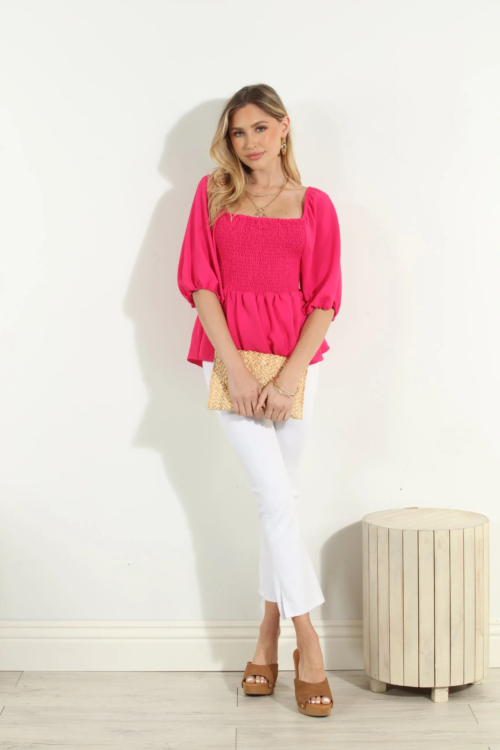 Fuchsia Airflow Smocked Blouse-FINAL SALE sold by Veronica M product image thumbnail 5