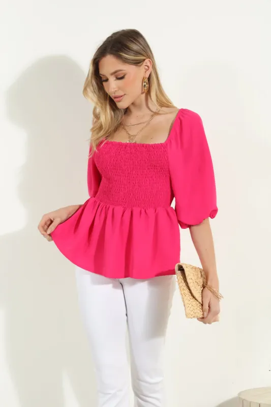 Fuchsia Airflow Smocked Blouse-FINAL SALE sold by Veronica M